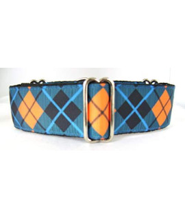 Regal Hound Designs 1 1/2 inch Wide Martingale Dog Collar, Lined, 2 Sizes, Blue and Orange Plaid (Large/XL 17-26")