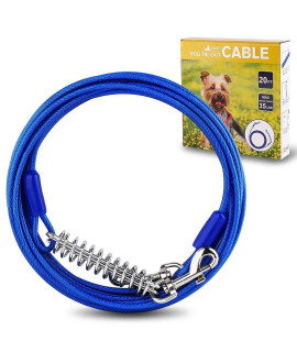 Petbobi 20ft Tie Out Cable for Dog with Durable Spring and Metal Swivel Hooks for Outdoor, Yard and Camping, Rust- Proof Training Tether for Small Dogs Up to 35 Pounds, Blue