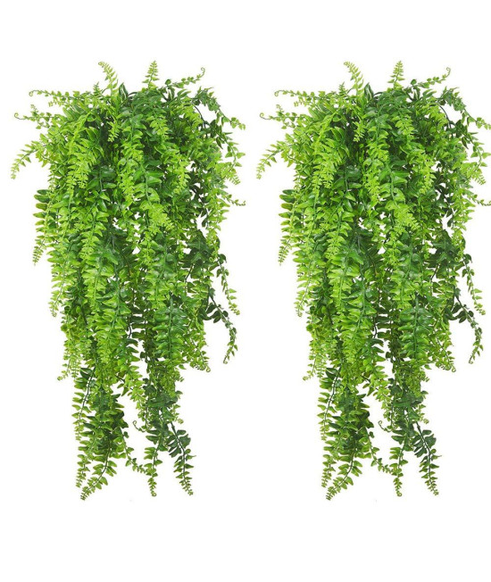 PINVNBY Reptile Plants Hanging Fake Vines Boston climbing Terrarium Plant with Suction cup for Bearded Dragons Lizards geckos Snake Pets Hermit crab and Tank Habitat Decorations (2 Pack)