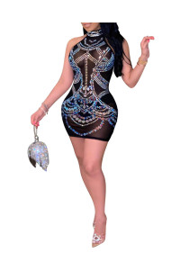 Porrcey Women Sexy Hot Diamond Process Sexy Dress Party Club Night Dress (3501,Black,Xl)