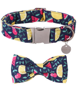 DOgWONg Summer Dog collar with Bowtie, cotton Fruit Lemon Dog collar Beach Watermelon comfortable Puppy Dog collar for Small Large Medium Dog