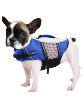 Dog Life Jacket Swimming Vest Lightweight High Reflective Pet Lifesaver With Lift Handle, Leash Ring Blue,M