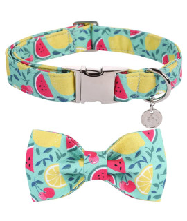 DogWong Summer Dog collar with Bowtie, cotton Fruit Lemon Dog collar Beach Watermelon comfortable Puppy Dog collar for Small Large Medium Dog
