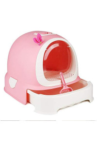 MIAOYO Cat Litter Box, Fully Enclosed Cat Toilet Front Entry Odor Close Door Cat Litter Scoop Included,Pink