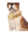 18K Gold Handmade Strong Dog Collar Luxury CZ Diamond Lock, 19mm Wide 16"-26" 316L Stainless Steel Collar Cuban Link Necklace Extra Large Medium Rottweiler Dog Collar