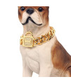 18K Gold Cuban Chain Handmade Strong Dog Collar, Luxury CZ Diamond Lock 19mm 16"-26" Stainless Steel Necklace Dog Collar for Extra Large Medium Rottweiler Dog