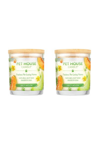 One Fur All, Pet House Candle - 100% Soy Wax Candle - Pet Odor Eliminator for Home - Non-Toxic and Eco-Friendly Air Freshening Scented Candles (Pack of 2, Juicy Melon)