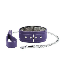 Atlas Collar and Leash Handcrafted Chic Genuine Leather Fur Lining (True Purple, Small)