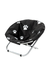 Etna Folding Pet Cot Chair - Portable Round Fold Out Elevated Cat Bed - Black and White Water Resistant Paw Print Cushion - Papasan Chair for Small Dogs