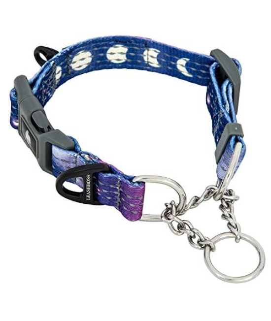 Leashboss Martingale collar For Dogs - Steel chain Reflective Nylon Dog collar for Large Dogs, Medium and Small Dogs No Pull Pet Training collar Small Quick Release Buckle, Adjustable Pet collar