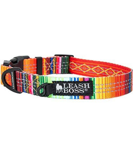 Leashboss Patterned Reflective Dog collar, Pattern collection, colorful Dog collar with Triple Reflection Threads for Small, Medium and Large Dogs (Small 115-16 Neck x 34 Wide, Orange - Blanket)