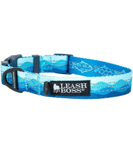 Leashboss Patterned Reflective Dog collar, Pattern collection, colorful Dog collar with Triple Reflection Threads for Small, Medium and Large Dogs (Large 165-25 Neck x 1 Wide, Wave Pattern)