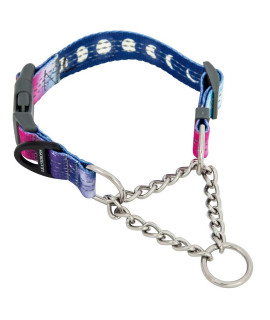 Leashboss Martingale collar For Dogs - Steel chain Reflective Nylon Dog collar for Large Dogs, Medium and Small Dogs No Pull Pet Training collar Small Quick Release Buckle, Adjustable Pet collar