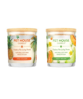 One Fur All, Pet House Candle - 100% Soy Wax Candle - Pet Odor Eliminator for Home - Non-Toxic and Eco-Friendly Air Freshening Scented Candles (Pack of 2, Pina Colada / Juicy Mellon)