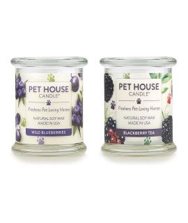 One Fur All, Pet House Candle - 100% Soy Wax Candle - Pet Odor Eliminator for Home - Non-Toxic and Eco-Friendly Air Freshening Scented Candles (Pack of 2, Wild Blueberries / BlackBerry Tea)
