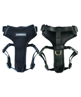 DJANGO Adventure Dog Harness - Comfortable, Durable, and Reflective Neoprene Dog Harness for Outdoor Adventures and Everyday Wear - Adjustable Design with Solid Brass Hardware (Medium, Black)
