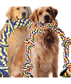 6 Knot 2 Pack Large Dog Rope Toys for Aggressive Chewer Heavy Duty Rope Durable Tough Chew Rope Tug of War Play Outdoor Indoor Chewing Tugging Rope Large Breed Pull Rope Big Dog Long Pulling Pitbull