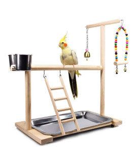 Bird Playground Parrot Playstand, Bird Play Stand with Feeder Seed Cups, Ladder Hanging Swing Chew Exercise Toys, for Conure Macaw Cockatiel Finch Small Animals