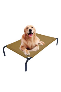 Phyex Heavy Duty Steel-Framed Portable Elevated Pet Bed, Elevated Cooling Pet Cot, 505 L X 305 W X 78 H(L, Brown)
