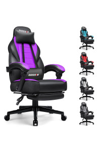 BOSSIN Purple gaming chair, Leather computer Desk chair with Footrest and Headrest, Ergonomic Heavy Duty Design, Large Size High-Back E-Sports, Big and Tall gaming chair (Purple)