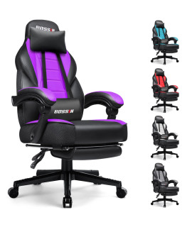 BOSSIN Purple gaming chair, Leather computer Desk chair with Footrest and Headrest, Ergonomic Heavy Duty Design, Large Size High-Back E-Sports, Big and Tall gaming chair (Purple)