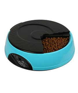 Automatic Pet Feeder 6 Meal Food Dispenser For Dogs Cats & Small Animals Programmable Digital Timer Portion Control - (Serves 3 Meals Per Day)Blue