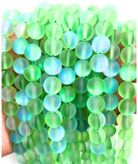 Beadalgo - Frosted Aura crystal Mermaid glass Beads 6mm, 8mm, 10mm, 12mm - 15 inch Strand (Lime green, 6 mm)