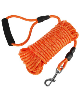 Vivifying Long Dog Leash, 32ft Floating Dog Training Leash, Check Cord Rope Leash with Comfortable Handle for Outside, Hiking, Swimming, Beach and Lake (Orange)