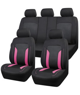 cAR PASS 3D Air Mesh-100 Breathable Universal Sporty car Seat covers Full Set,Rear Split Bench ZipperAirbag compatible, fit 95 Automotive for SUV,Truck,Sedan cute Women (car-grand,Black and Pink)
