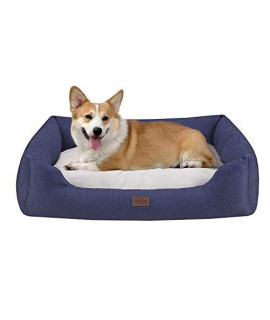 MARTHA STEWART Orthopedic Dog Lounge Sofa, Removable Cover All Around Protection Four Sided Bolster Comfie Pet Beds, Large, Luna Navy (MS63BC5386)