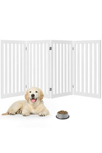 StarSun Depot Folding 4-Panel Dog Gate Pet Fence in White Wood Finish