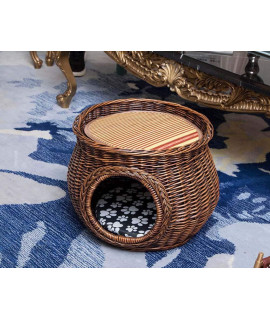 New General Cat Bed Rattan Cat Bedwillow Double-Layer Villa-Style Pet Room Car Cat Litter Removable And Washable Pet House