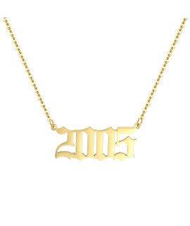 Aimber Birth Year Necklace 18K Gold Plated Birth Year Number Pendant Necklace Stainless Steel Birthday Year Necklace For Women,1970-2024(2005)