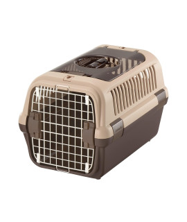 Richell Double Door Pet Carrier Medium, Travel Carrier for Small Dog and cat, up to 17.6 lbs, Soft Tan/Brown (80022)
