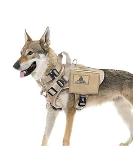 WINSEE Tactical Dog Harness and Collar with Backpack, Saddle Bag, Rucksack with 3X Metal Buckle, Working Pet MOLLE Vest with Handle & Loop Panel, No Pull Training Military Harness with Leash Clip