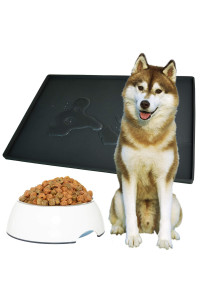 gosmol Dog Food Mat 24 x 16 inch, 05 inch Raised Edge Waterproof Pet Dog Food Tray, Washable Dog Bowl Mat, Nonslip Pet Dog Feeding Mat, Silicone Dog Placemat for Floors