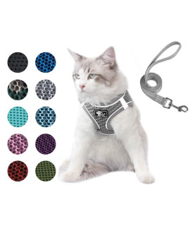 Dog And Cat Universal Harness With Leash - Cat Harness Escape Proof - Adjustable Reflective Step In Dog Harness For Small Dogs Medium Dogs - Soft Mesh Comfort Fit No Pull No Choke, Grey, L