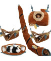 SEIS 5 Pcs Forest Sugar Glider Hanging Cage Accessories Set Leaf Wood Design Small Animal Hammock Channel Ropeway Nest Tree Stump for Hamster Guinea Pig Rat Gerbil Squirrel Birds Parrot (5 PCS)