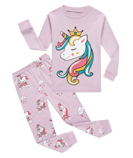 Unicorn Little Girls Long Sleeve Pajamas Sets 100 Cotton Pyjamas Toddler Kids Purple Pjs Size 4T