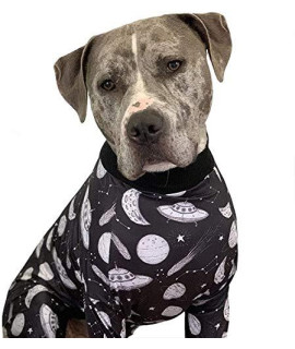 Tooth and Honey Pitbull Pajamas/Outerspace UFO Print Onsie/Lightweight Pullover Pajamas/Full Coverage Dog pjs (Large)