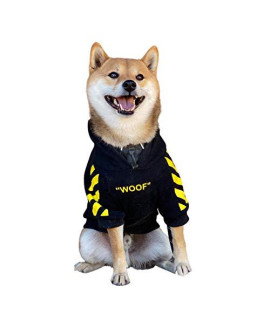 ChoChoCho Woof Dog Hoodie Pet Clothes Stylish Streetwear Sweatshirt Fashion Outfit for Dogs Cats Puppy Small Medium Large (XL, Black with Yellow Stripe)
