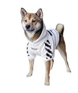 ChoChoCho Woof Dog Hoodie Pet Clothes Stylish Streetwear Sweatshirt Fashion Outfit for Dogs Cats Puppy Small Medium Large (XL, White with Black Stripe)