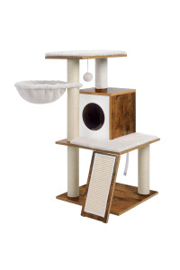 FEANDREA Cat Tree, Modern Cat Tower, Wood Cat Condo Furniture with Scratching Posts for Large/Small Cats?37.8 Inches, Walnut Color UPCT071H01