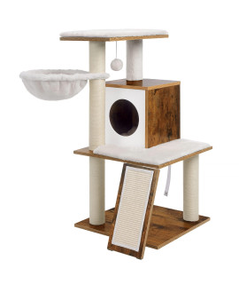 FEANDREA Cat Tree, Modern Cat Tower, Wood Cat Condo Furniture with Scratching Posts for Large/Small Cats?37.8 Inches, Walnut Color UPCT071H01