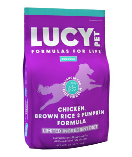 Lucy Pet Products Lucy Pet Formulas for Life - Limited Ingredient Diet Dry Dog Food, All Breeds & Life Stages - Chicken, Brown Rice & Pumpkin, Multi, 25 lb