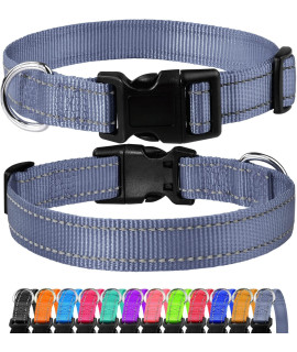 FunTags Reflective Dog Collar, Sturdy Nylon Collars for Small Girl and Boy Dogs, Adjustable Dog Collar with Quick Release Buckle, Gray