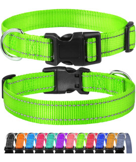 FunTags Reflective Dog Collar, Sturdy Nylon Collars for Puppy and Extra Small Girl and Boy Dogs, Adjustable Dog Collar with Quick Release Buckle,Green,5/8 Width