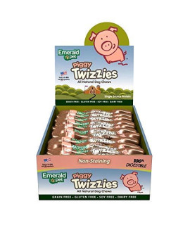 Emerald Pet 15 Pack of Piggy Twizzies Grain-Free Dog Chews, 6 Inch, Made in The USA