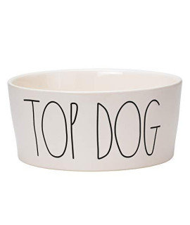 RAE Dunn Cute Ceramic Dog Bowl, Pet Dish for Dogs and Cats, Heavy Pet Bowl, Top Dog (8 Inches)