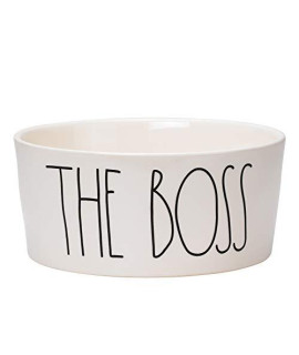 RAE Dunn Cute Ceramic Dog Bowl, Pet Dish for Dogs and Cats, Heavy Pet Bowl, The Boss (6 Inches)